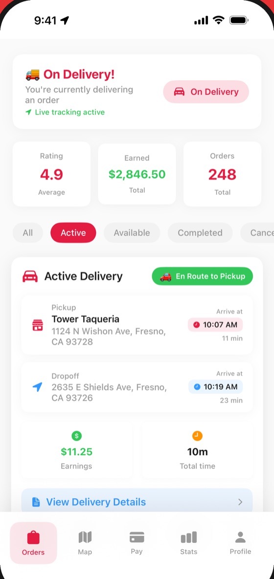 Driver app delivery offers