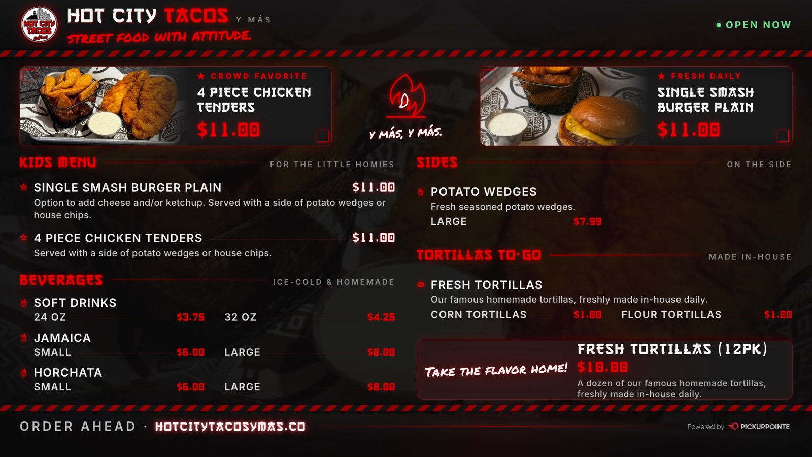 Hot City Tacos y Más menu board, Visalia CA, Extras